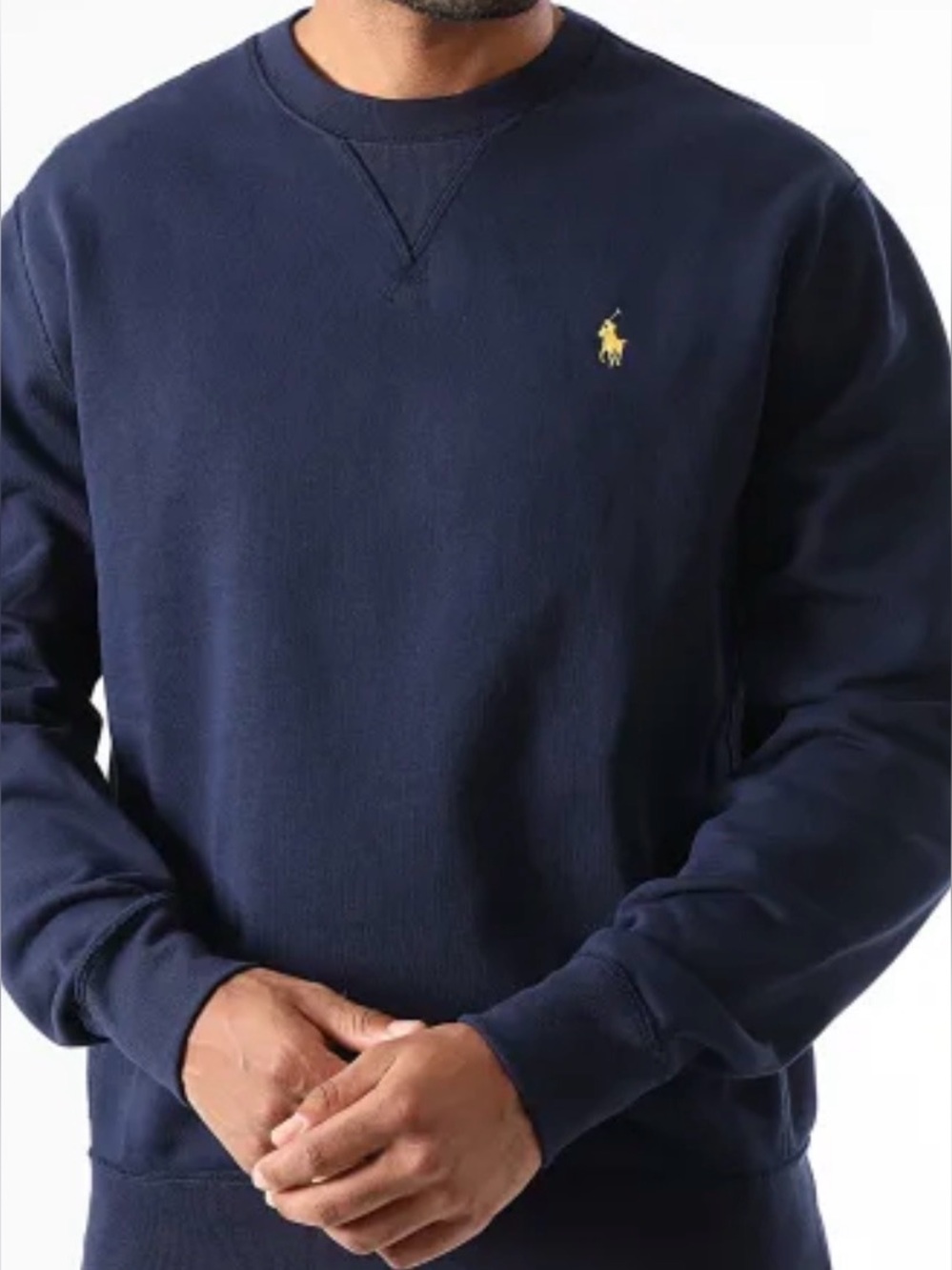 Classic Polo Ralph Lauren Navy Crewneck Sweatshirt Yellow Pony Logo Style 490878
